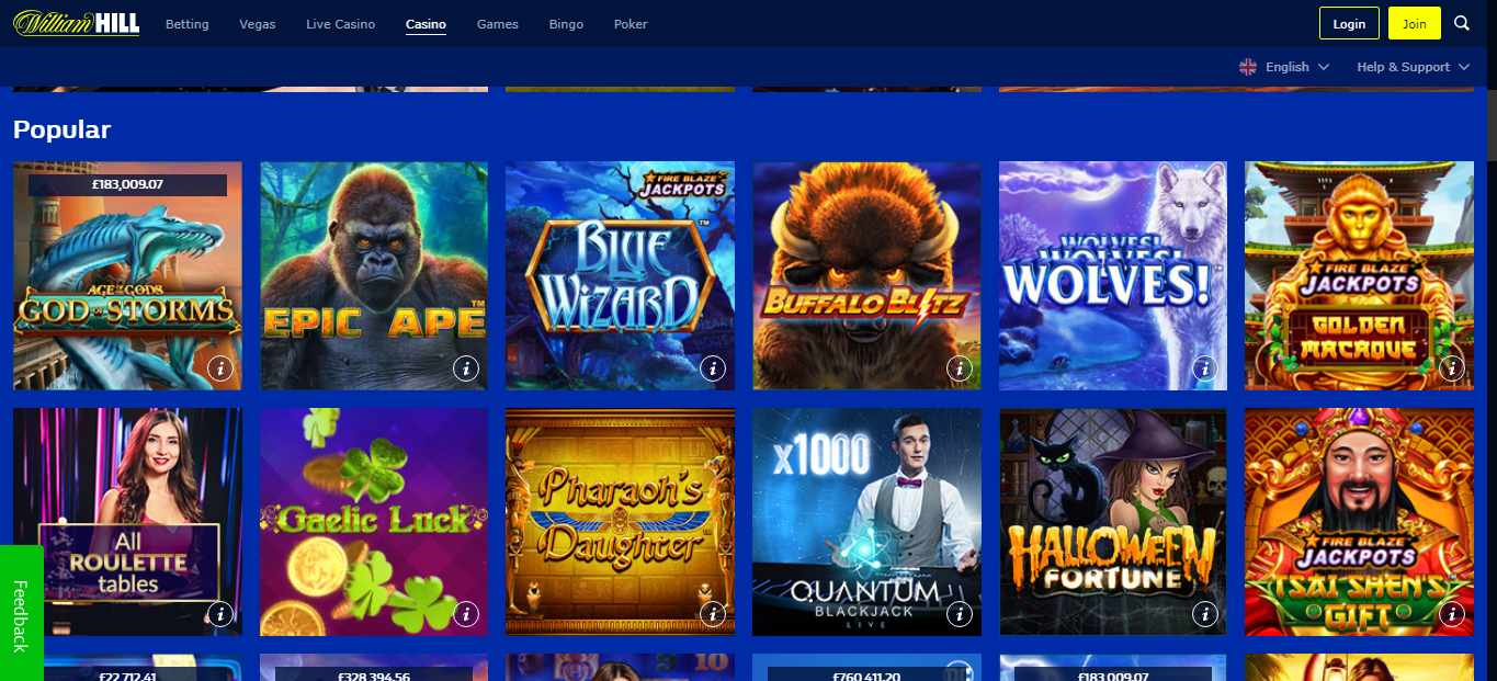 The Most Popular Table Games at William Hill Casino Online